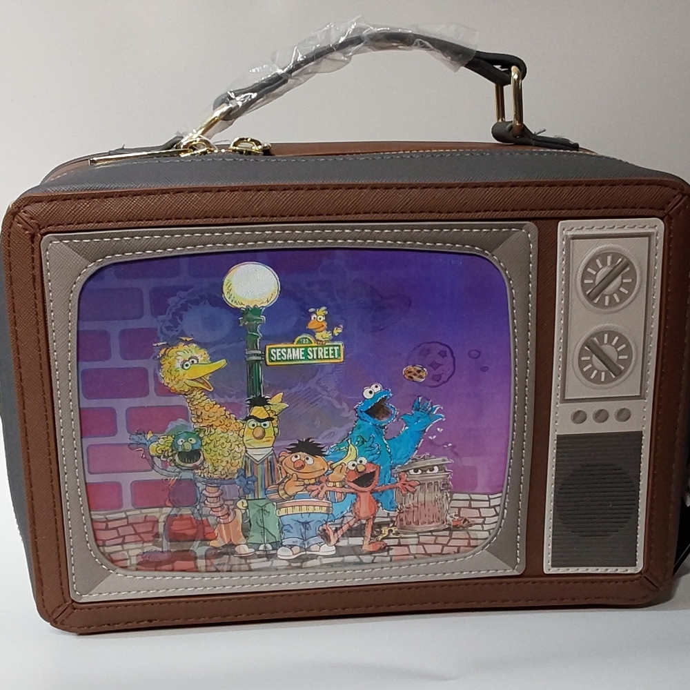 Loungefly Brown and Gray Sesame Street TV Crossbody Bag
